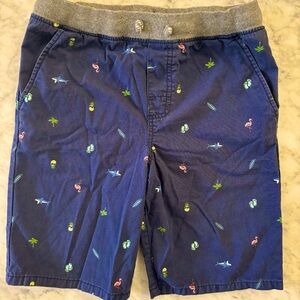 Dark blue tropical-themed shorts